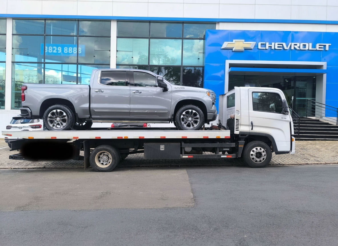 Guincho com Silverado na concessionária